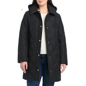 Jones New York Women's Belted Quilt Jacket w/ Removable Hood Black, Size S (New)
